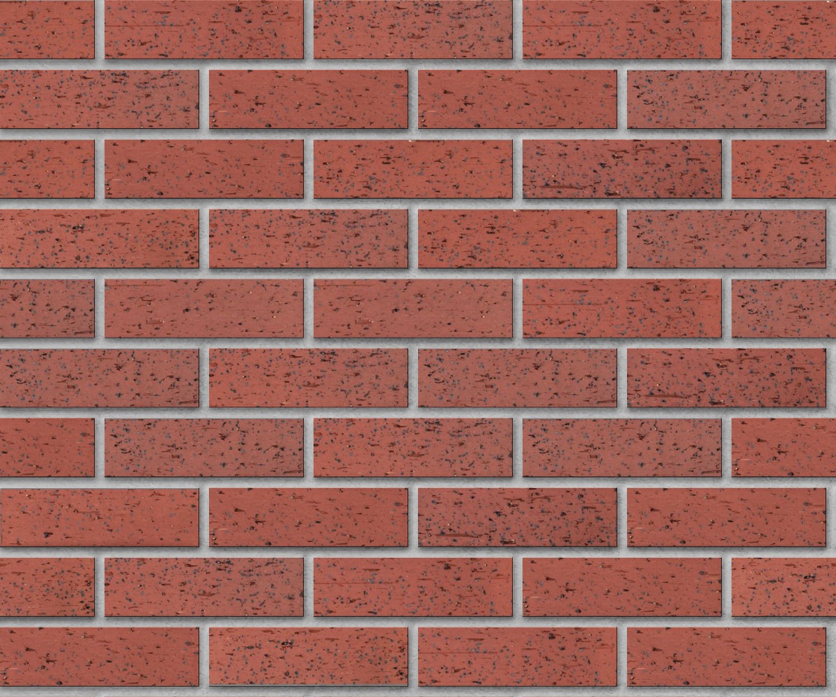 A seamless brick texture with red ironspot velour thin brick modular units arranged in a Stretcher pattern