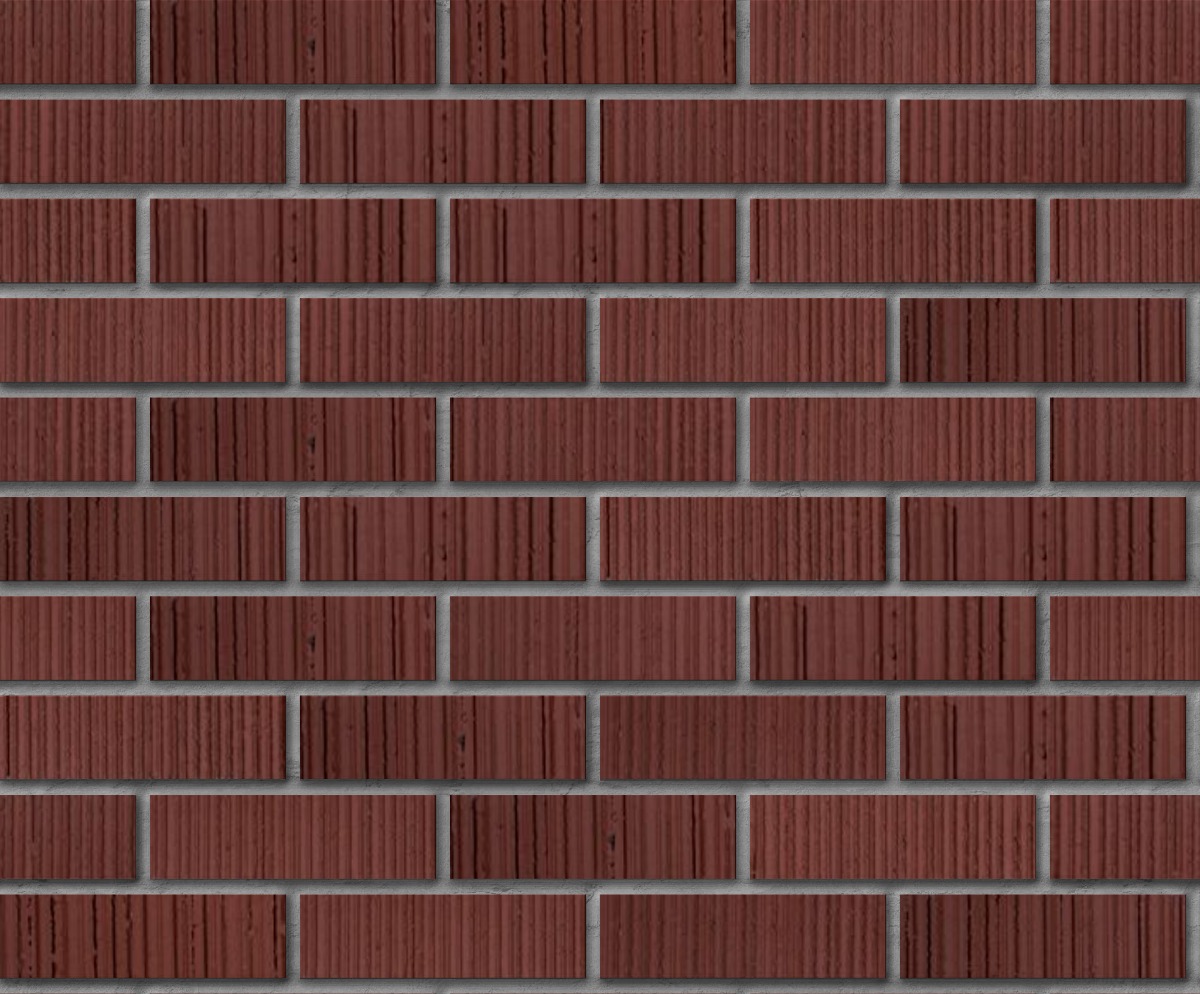 A seamless brick texture with ruby red vertical score thin brick modular units arranged in a Stretcher pattern