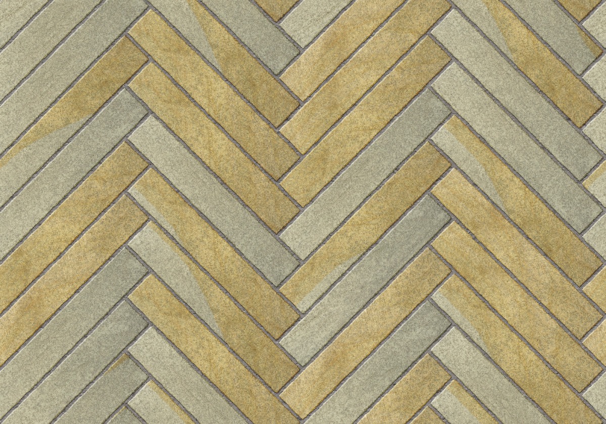 A seamless stone texture with sawn tower sandstone blocks arranged in a Herringbone pattern