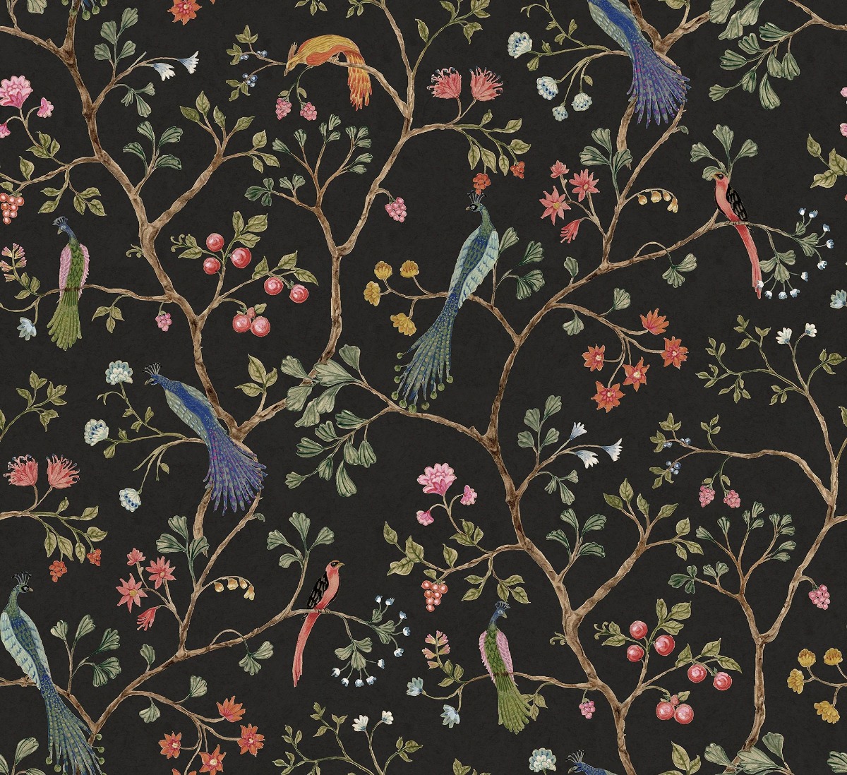 A seamless wallpaper texture with songbirds, midnight units arranged in a None pattern