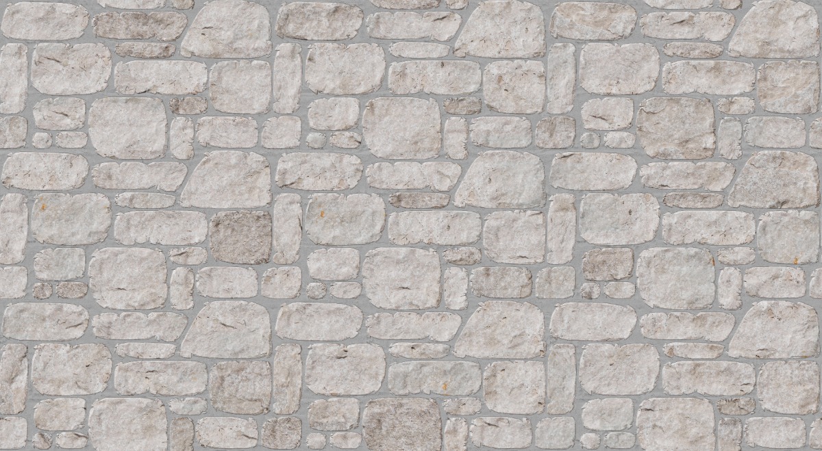 A seamless stone texture with m1255 sdm384 nordic sierra gray limestone- split-face seamface blocks arranged in a Veneer - Ashlar - Tumbled Edge - DP103 pattern