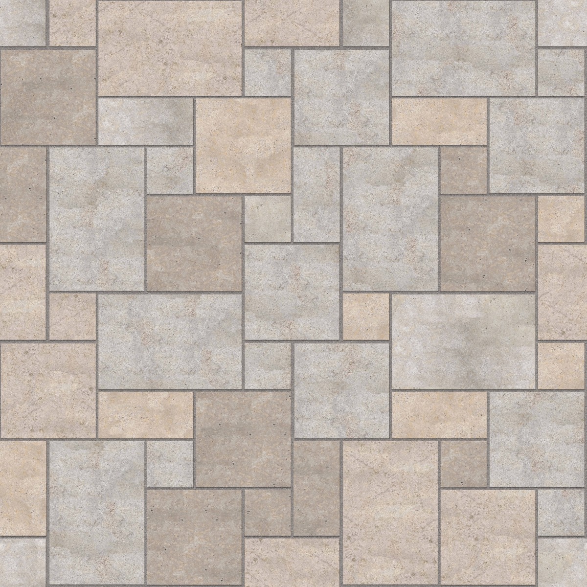 A seamless stone texture with m1214 sdm381 golden buff limestone - flamed blocks arranged in a Sawn-Edge Dimensional Universal 12 Pieces 4 Sizes - DP086 pattern