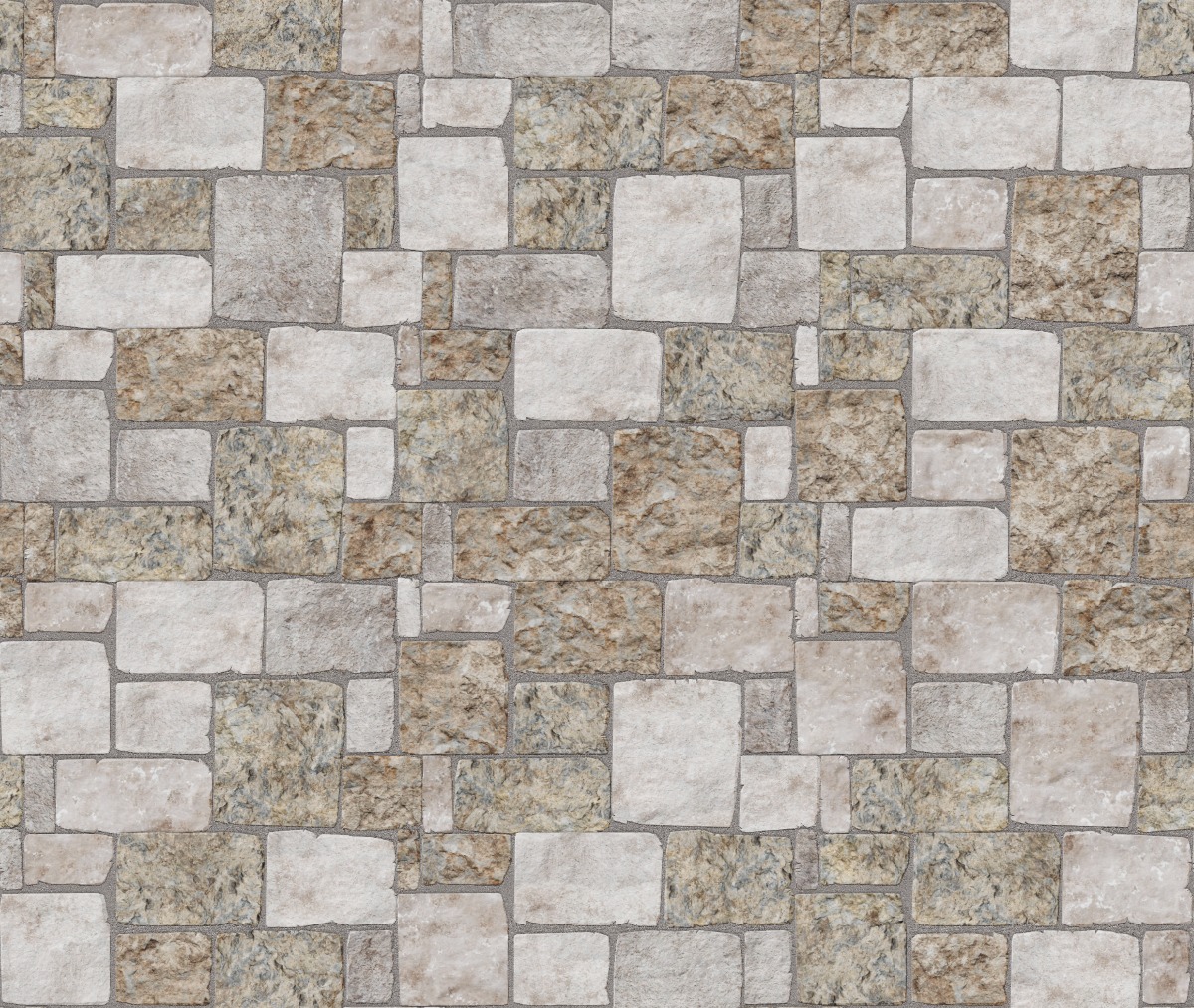 A seamless stone texture with m1226 sdm385 sierra lac limestone- split-face blocks arranged in a Veneer - Ashlar - Split Edge - 6-20" Widths 2.5/5/7.5" Heights - DP105 pattern