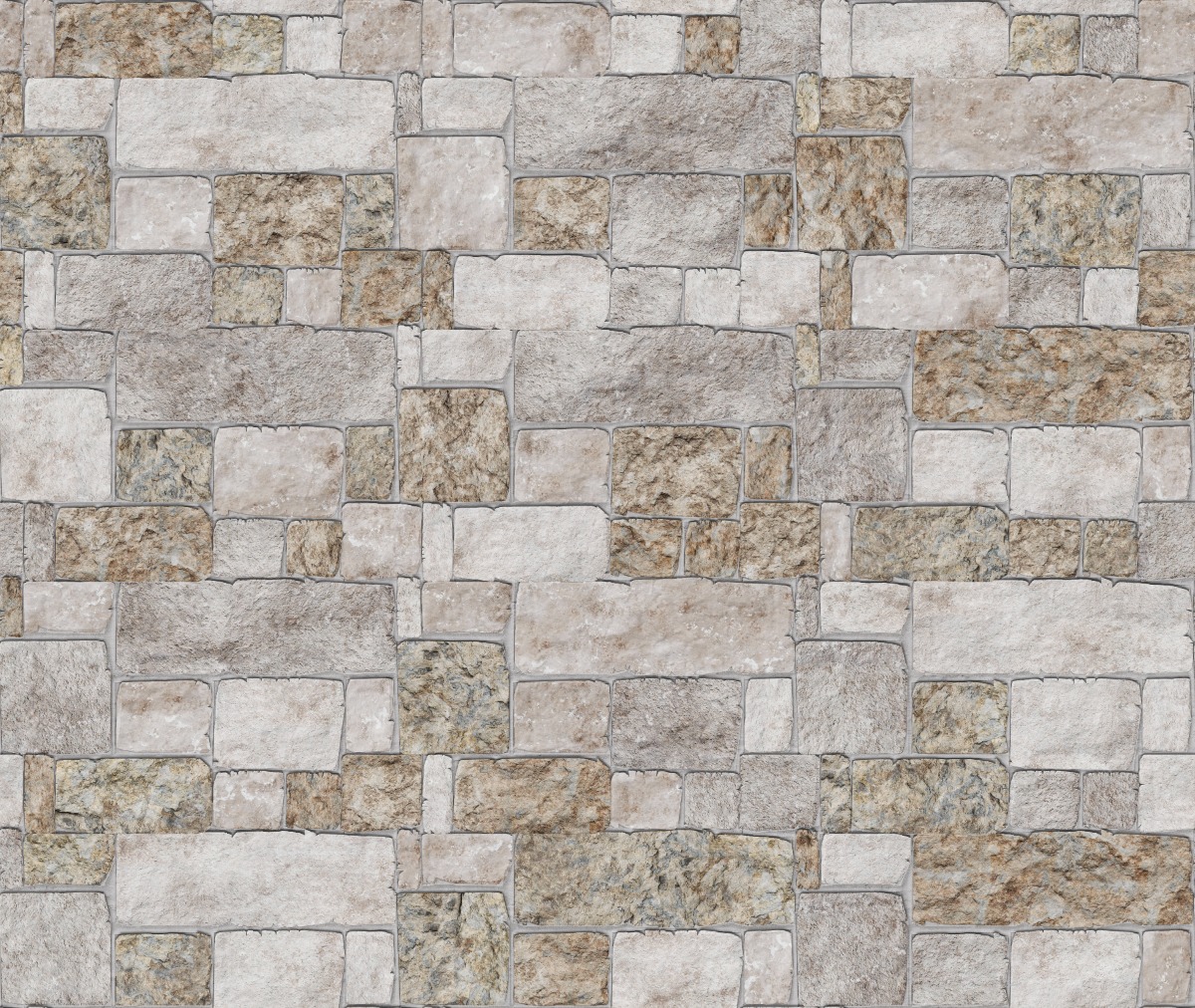 A seamless stone texture with m1226 sdm385 sierra lac limestone- split-face blocks arranged in a Veneer - Ashlar - Split Edge - 6-30" Widths 2.5/5/7.5" Heights - DP110 pattern