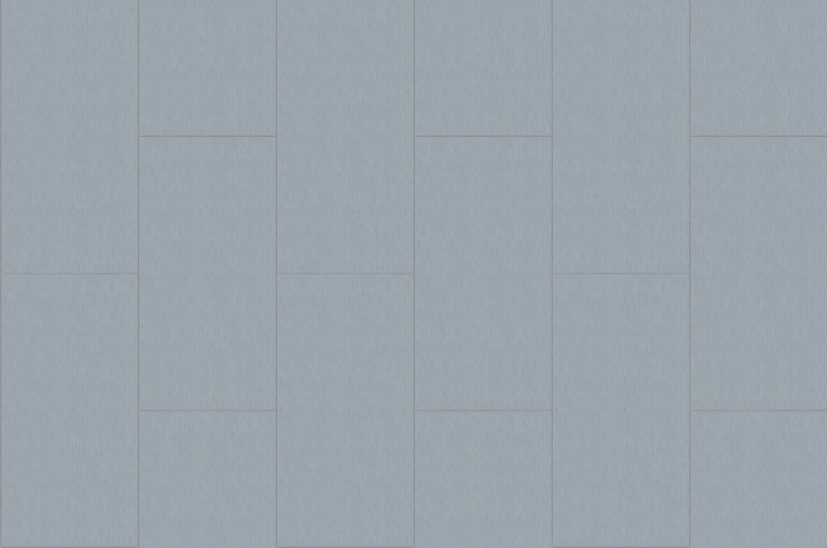 A seamless metal texture with prepatina blue grey sheets arranged in a Stretcher pattern
