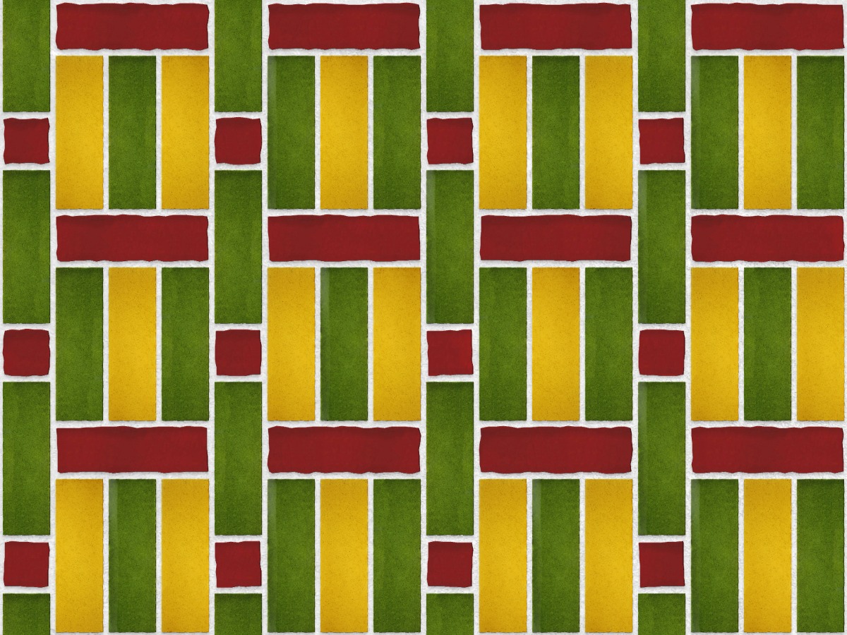 A seamless tile texture with red tenement tile tiles arranged in a Zellige tile pattern 1 pattern