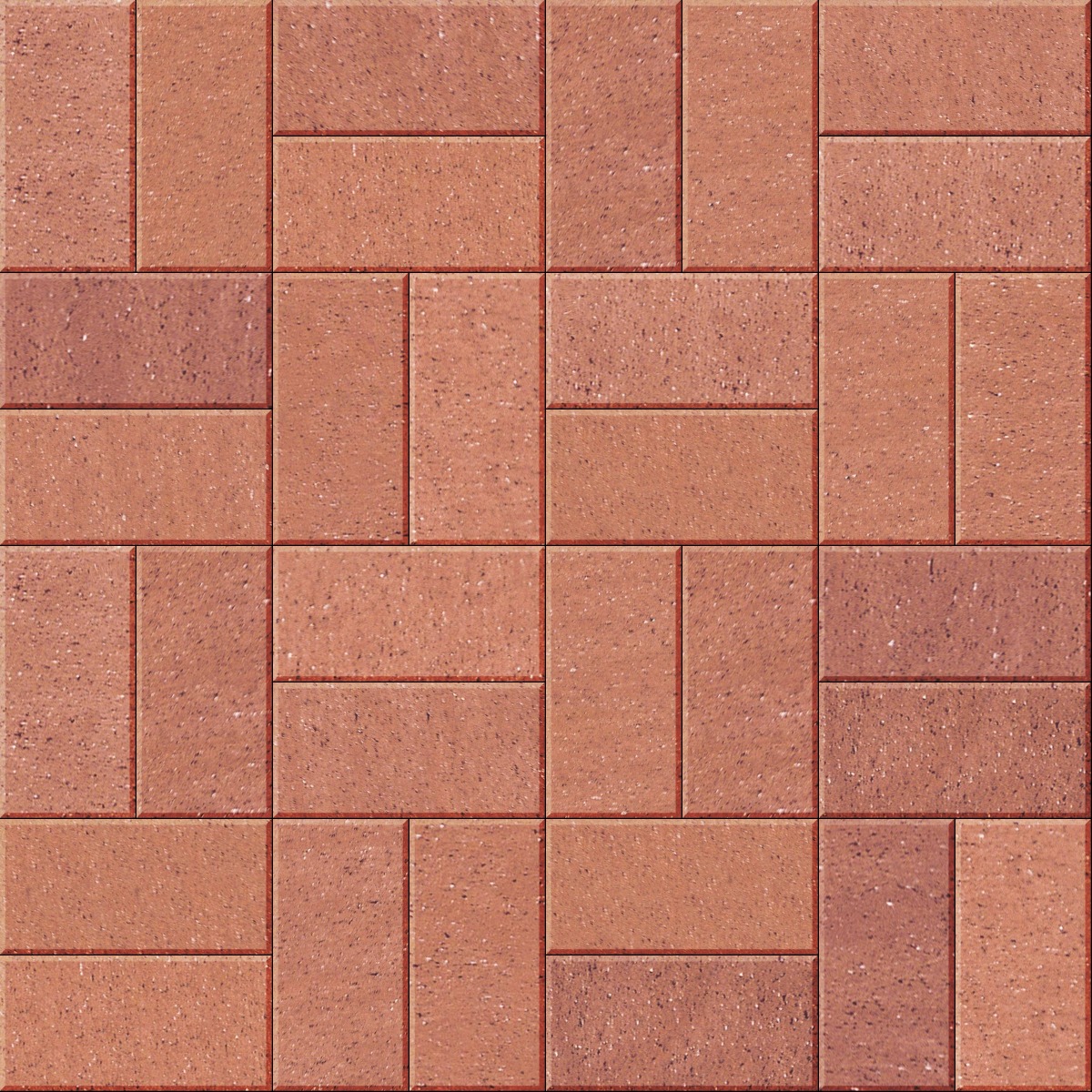 A seamless stone texture with clay red blocks arranged in a Basketweave pattern
