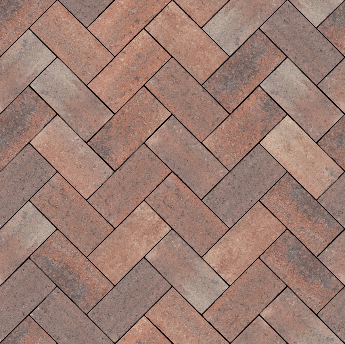A seamless stone texture with pavestone classic autumn blend blocks arranged in a Herringbone pattern