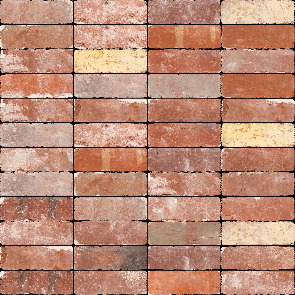 A seamless brick texture with recycled brick units arranged in a Stack pattern