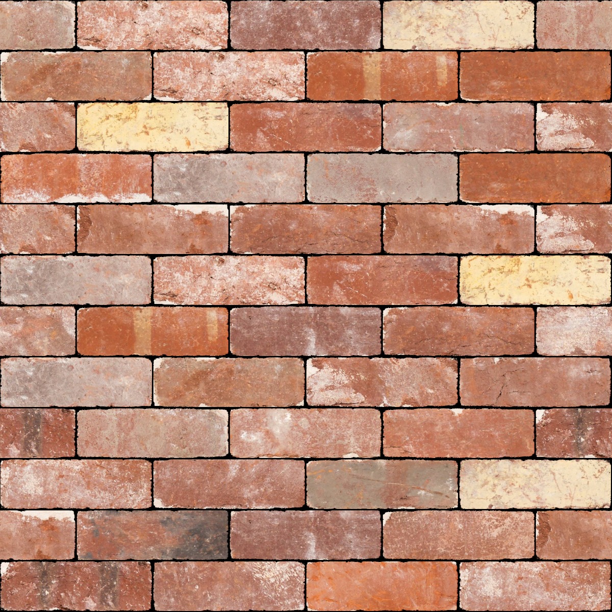 A seamless brick texture with recycled brick units arranged in a Stretcher pattern