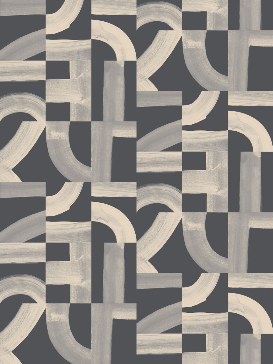 A seamless wallpaper texture with brute - white tea on charcoal units arranged in a None pattern