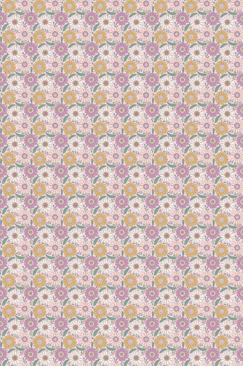 A seamless wallpaper texture with colorful daisies wallpaper units arranged in a Stack pattern