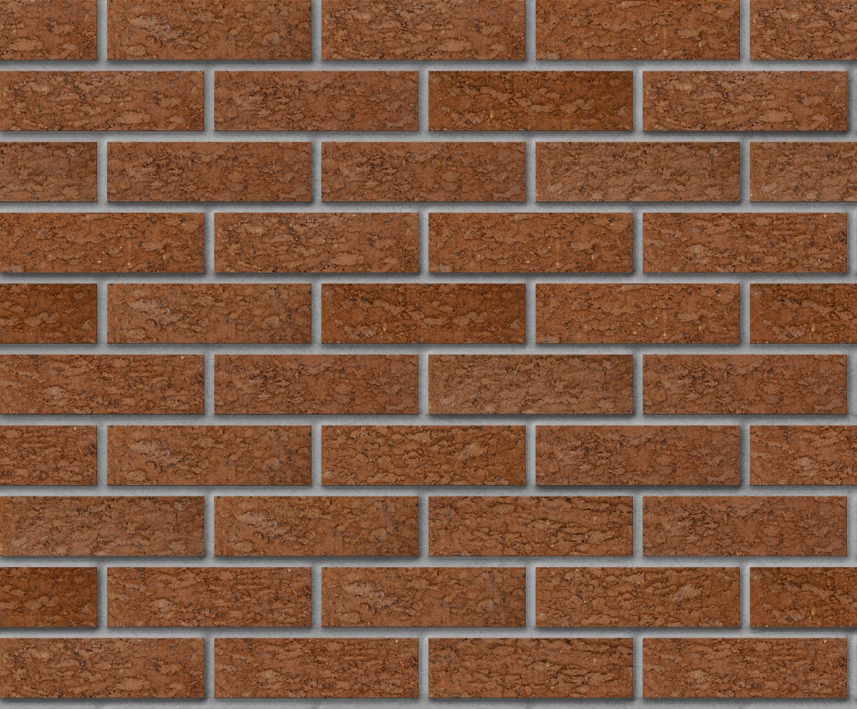 A seamless brick texture with copper canyon matt thin brick modular units arranged in a Stretcher pattern