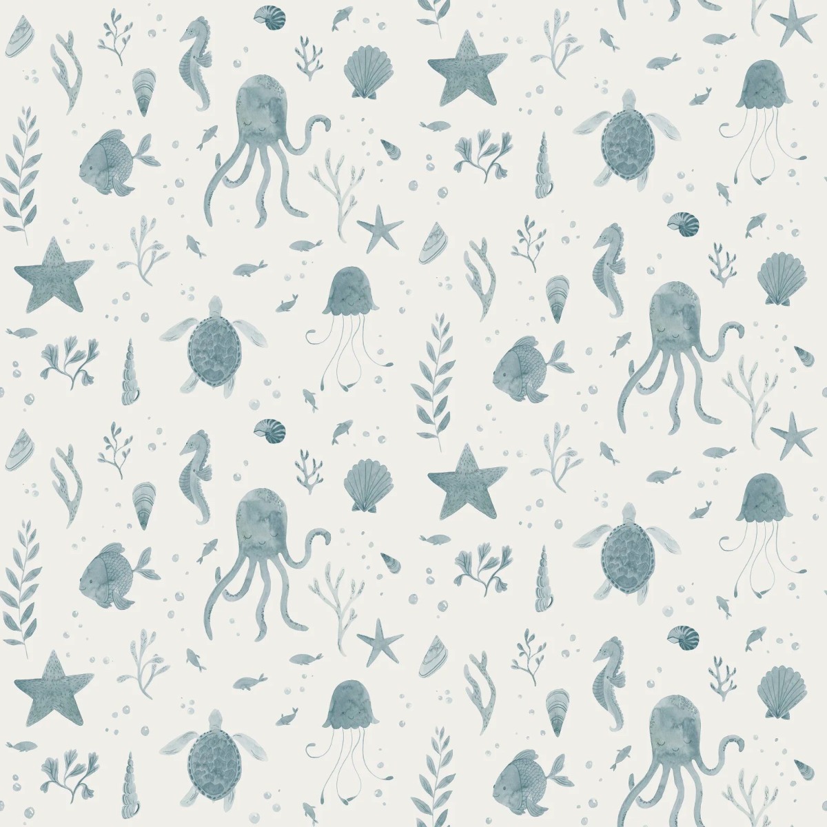 A seamless wallpaper texture with della, ocean blue units arranged in a Stretcher pattern