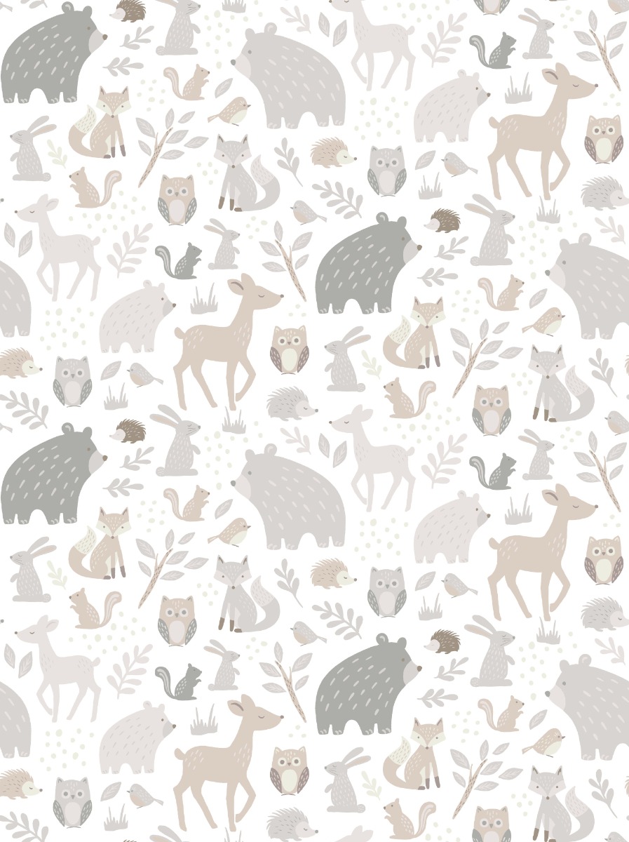 A seamless wallpaper texture with forest friends woodland wallpaper units arranged in a None pattern