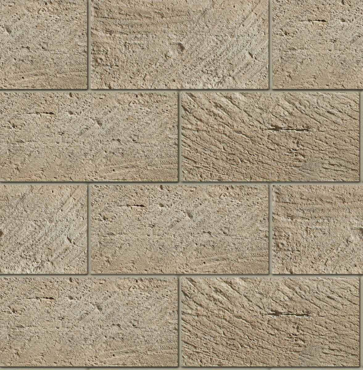 A seamless concrete texture with knapsack craft® carved rectangle blocks arranged in a Stretcher pattern