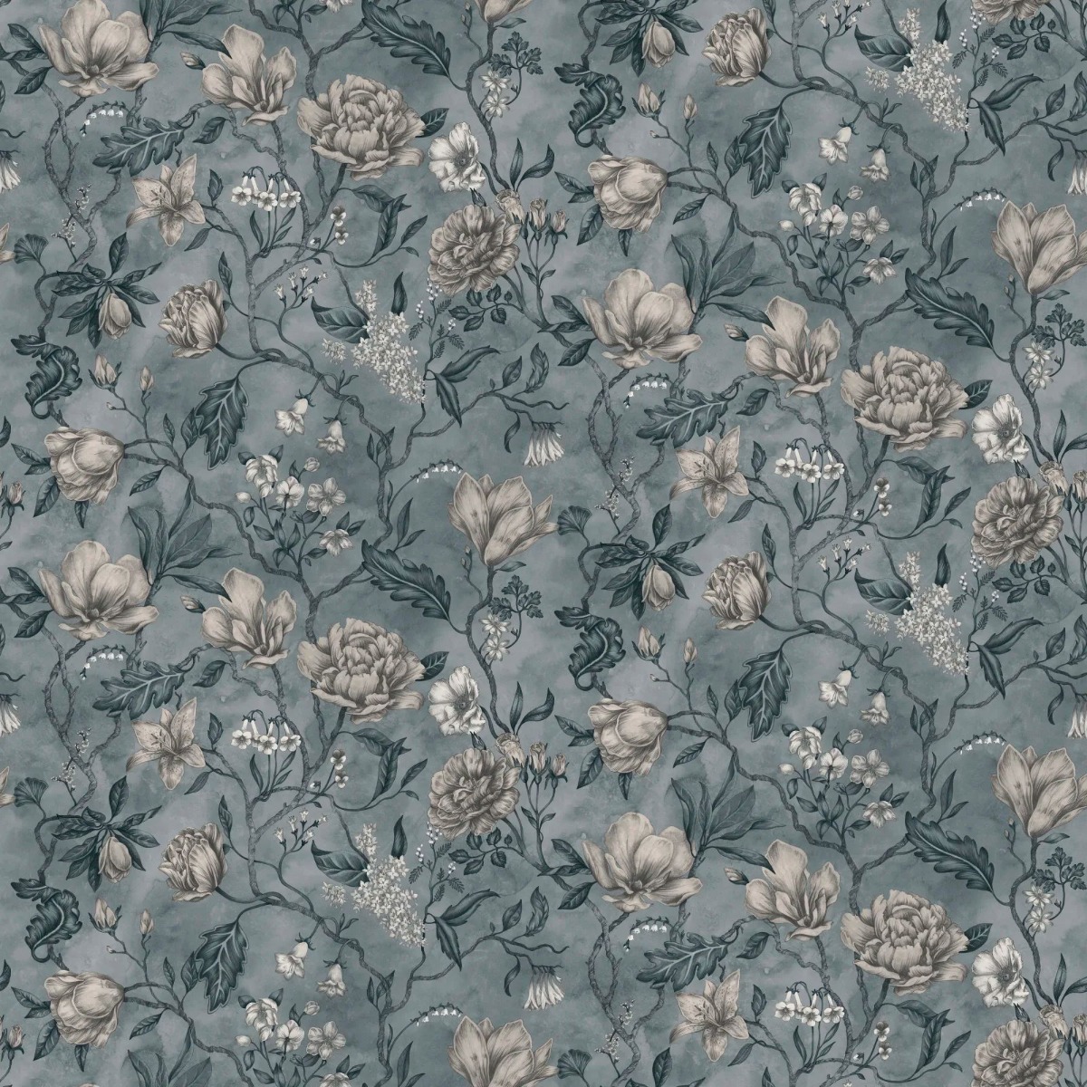 A seamless wallpaper texture with linda, misty blue units arranged in a Stretcher pattern