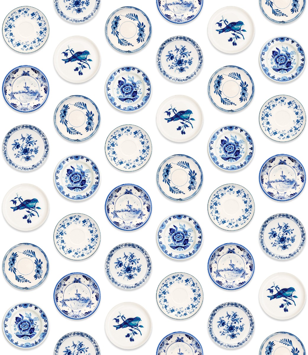 A seamless wallpaper texture with porcelain wallpaper, blue units arranged in a None pattern