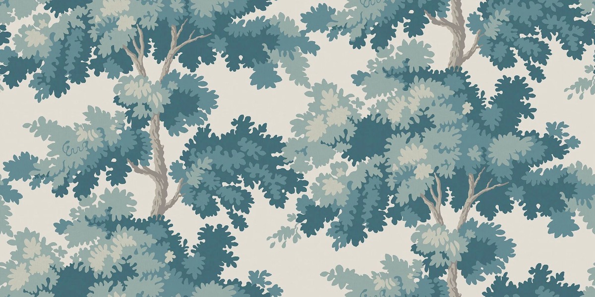 A seamless wallpaper texture with raphael mural, teal units arranged in a None pattern