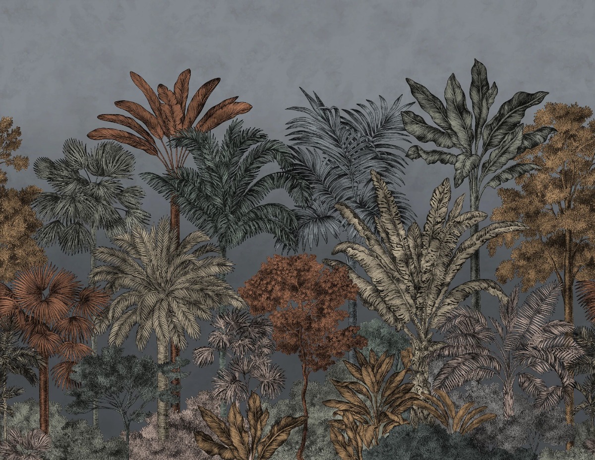 A seamless wallpaper texture with tropical bellewood, night units arranged in a None pattern