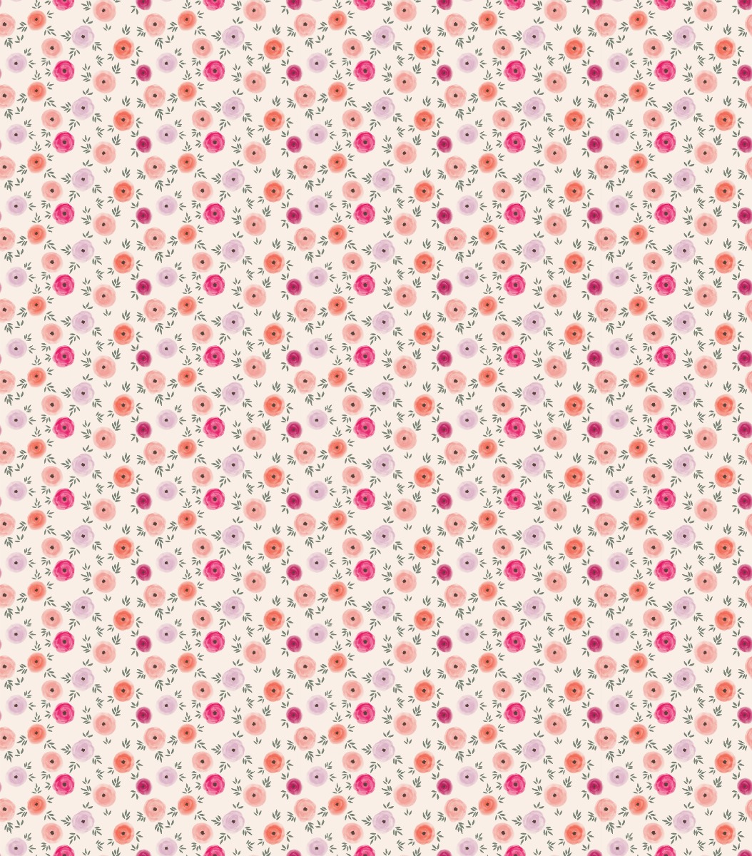 A seamless wallpaper texture with watercolor ranunculus wallpaper units arranged in a Stack pattern