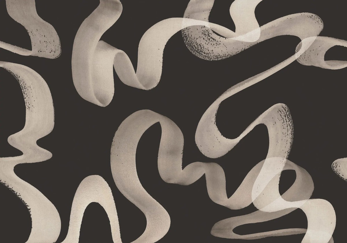 A seamless wallpaper texture with waves, black units arranged in a None pattern