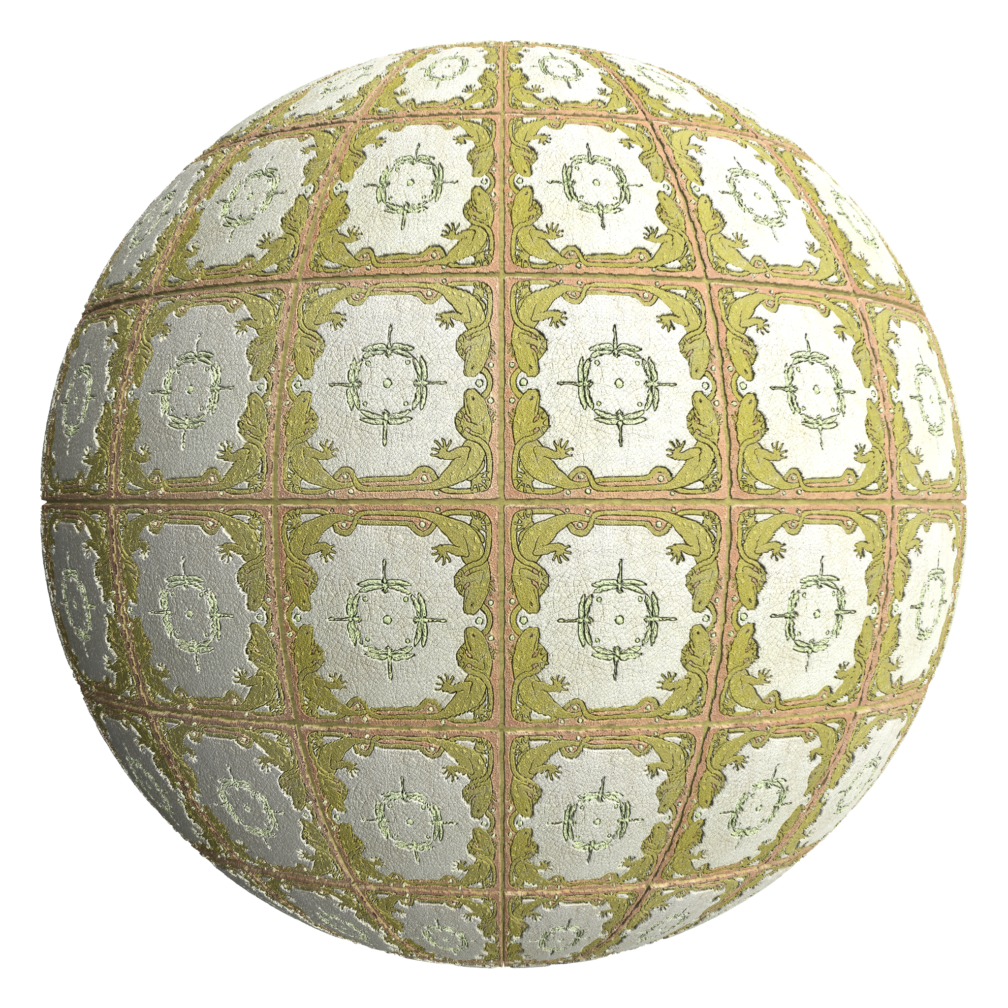 3D sphere preview of Lizard and Dragonfly Tile, Stack seamless texture