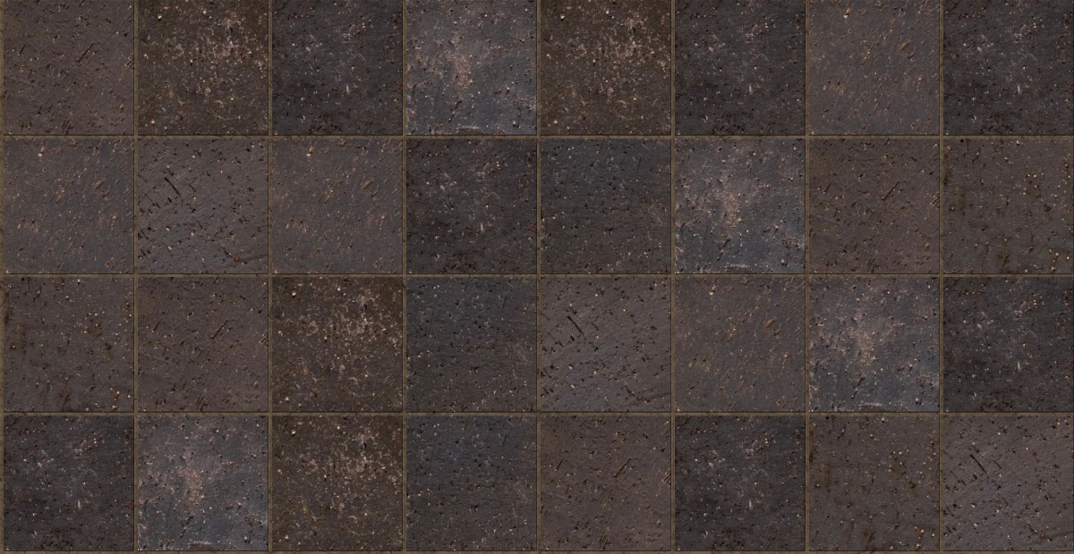 A seamless brick texture with worn clay cobble in char units arranged in a Stack pattern