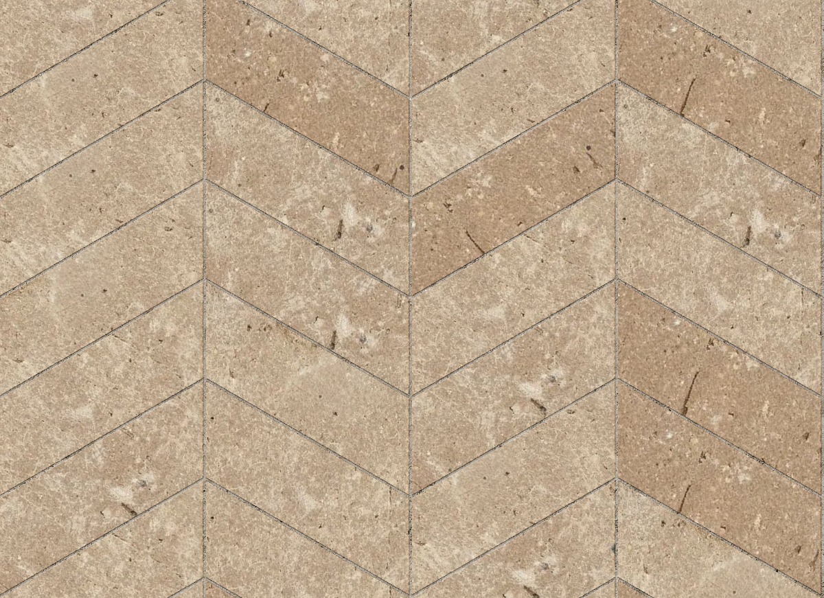 A seamless brick texture with worn clay paver in ash units arranged in a Chevron pattern