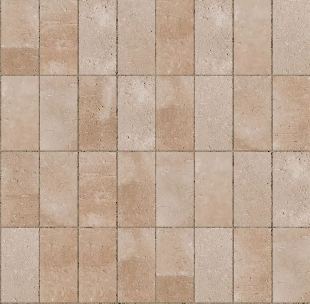 A seamless brick texture with worn clay paver in calcite units arranged in a Stack pattern