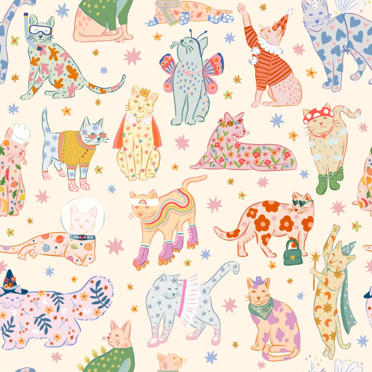 A seamless wallpaper texture with meow units arranged in a None pattern