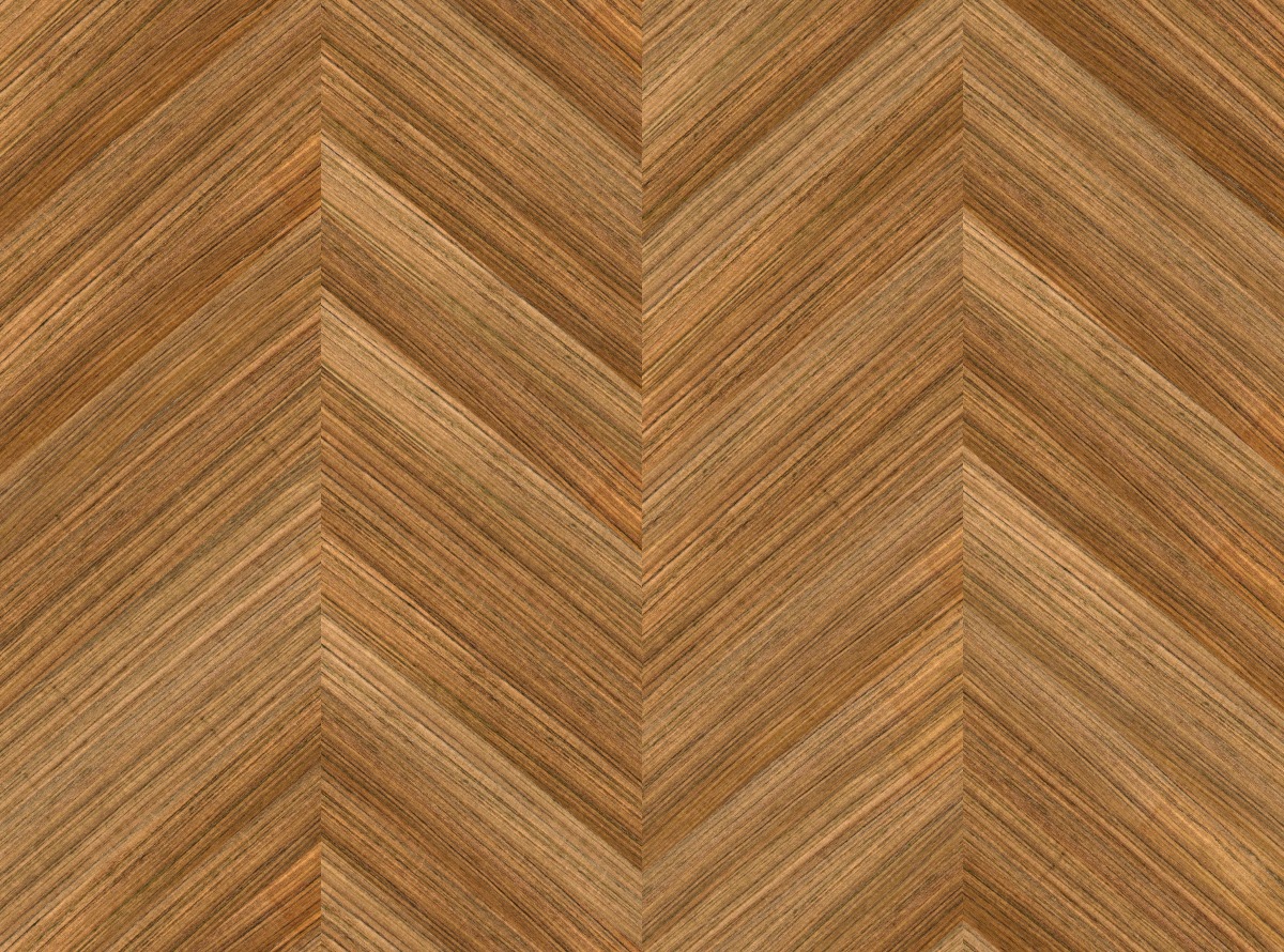 A seamless wood texture with ovangkol boards arranged in a Chevron pattern
