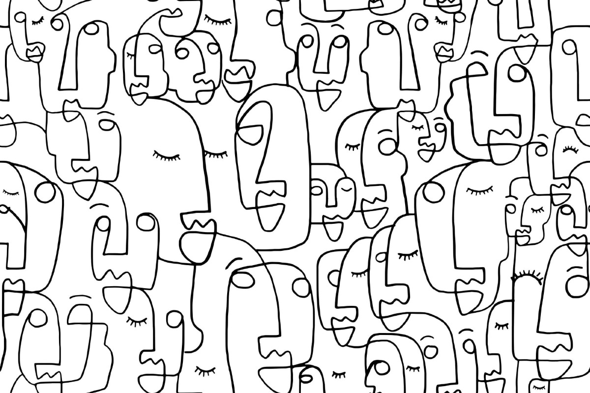 A seamless wallpaper texture with portrait units arranged in a None pattern