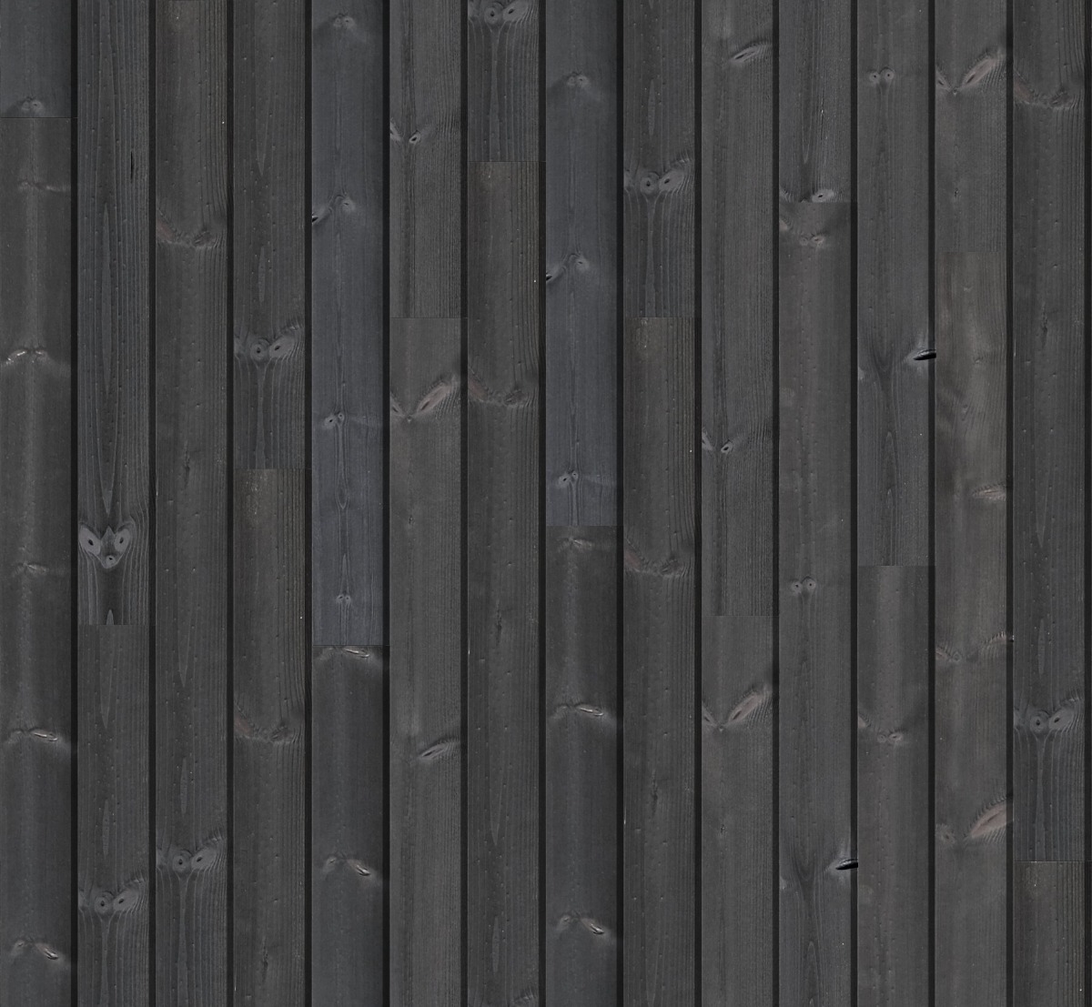 A seamless wood texture with thermal redwood | shou sugi ban | char & brushed | black boards arranged in a Staggered pattern