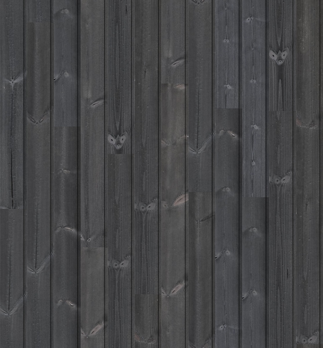 A seamless wood texture with thermal redwood | shou sugi ban | char & brushed | black boards arranged in a Staggered pattern
