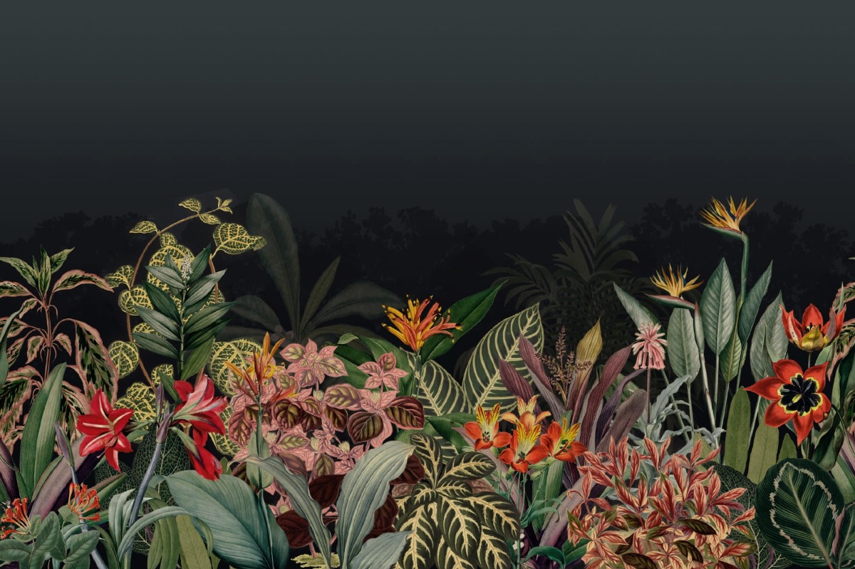 A seamless wallpaper texture with tropic nirvana dark green units arranged in a None pattern