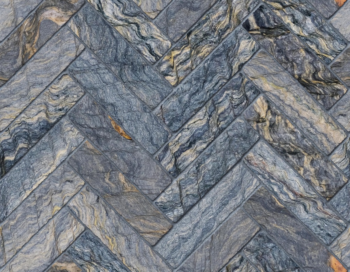 A seamless stone texture with quartzite blocks arranged in a Herringbone pattern
