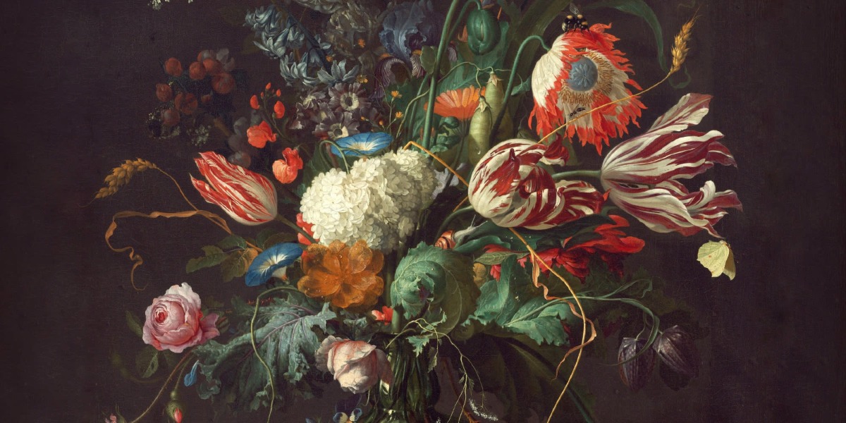 A seamless wallpaper texture with vase of flowers units arranged in a None pattern