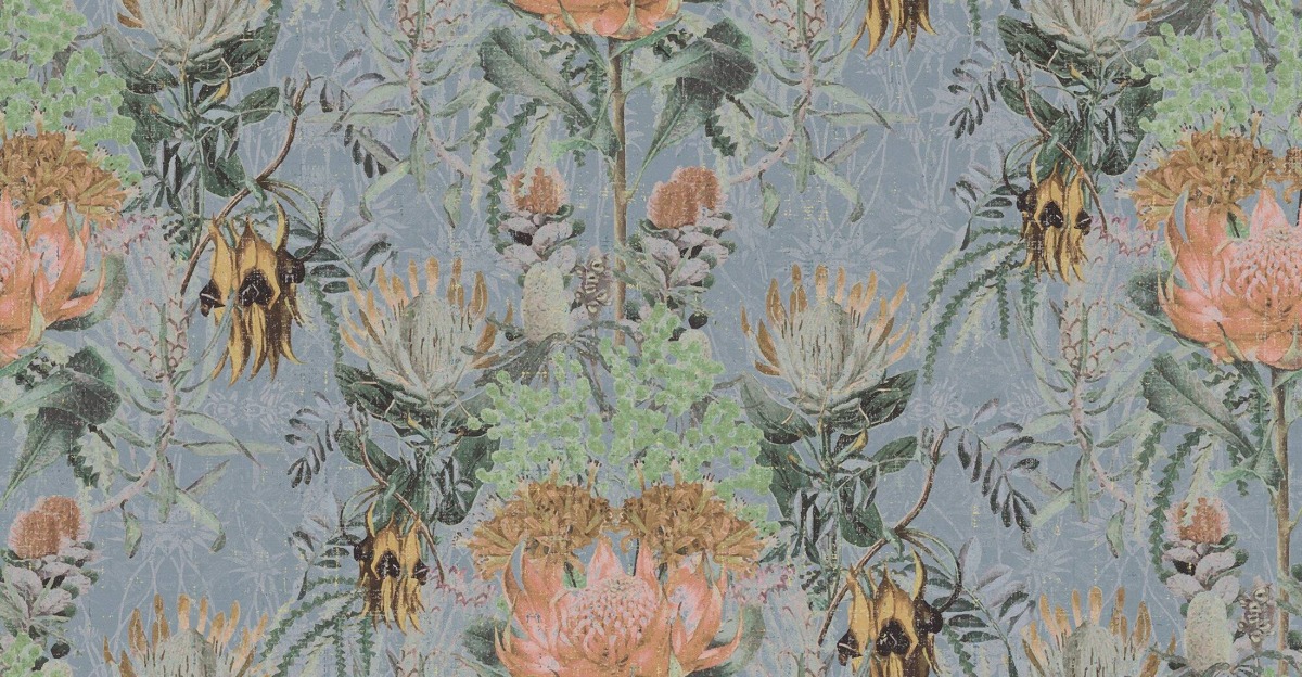 A seamless wallpaper texture with australian wild flowers wallpaper units arranged in a None pattern