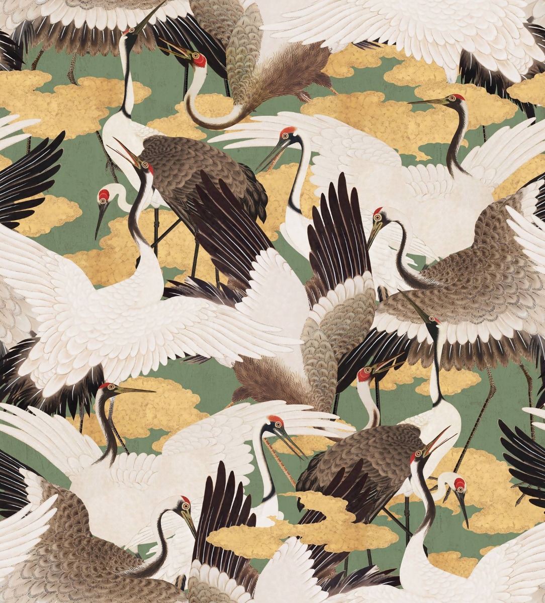 A seamless wallpaper texture with cranes wallpaper units arranged in a None pattern