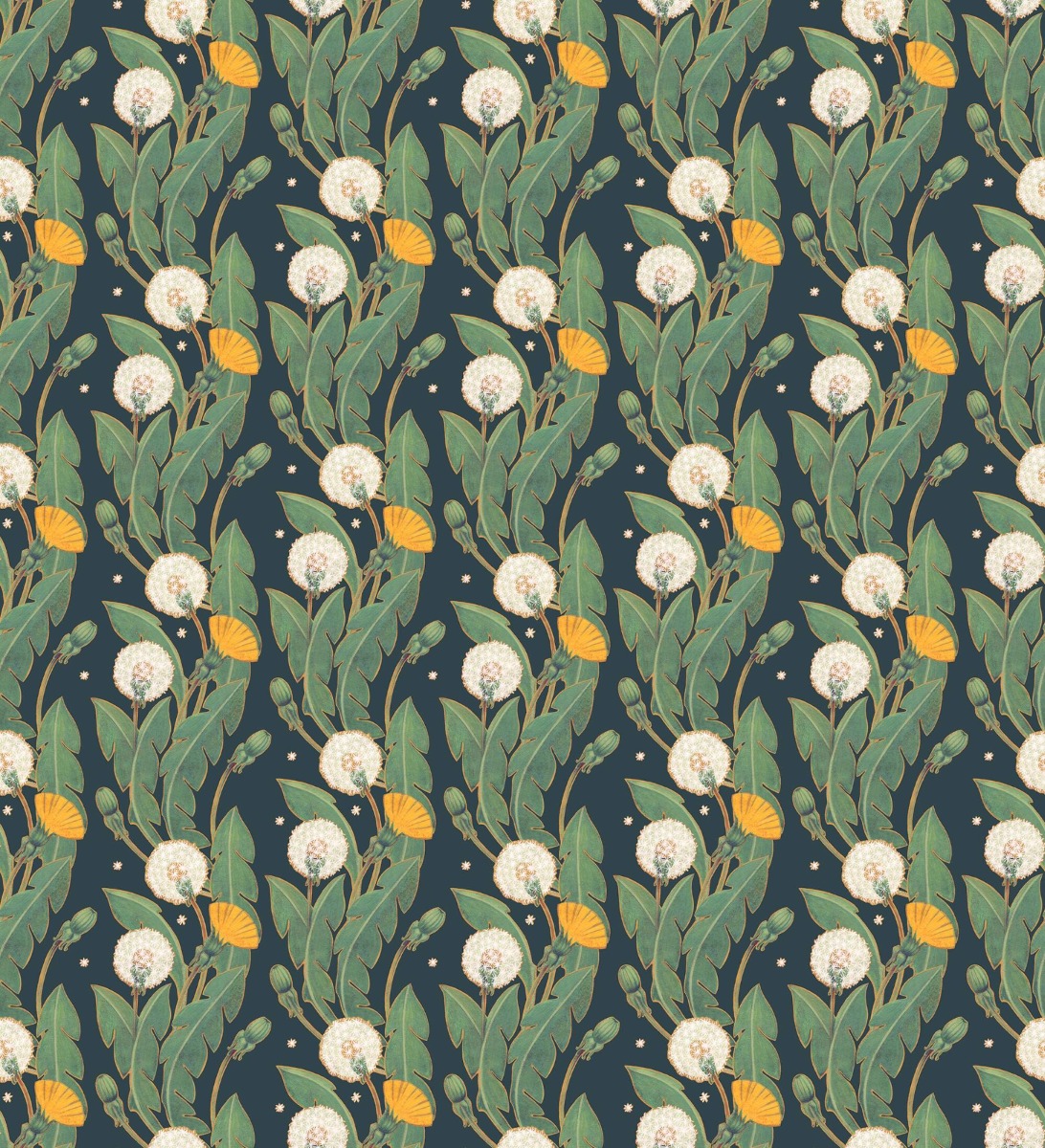 A seamless wallpaper texture with dandelions wallpaper units arranged in a None pattern