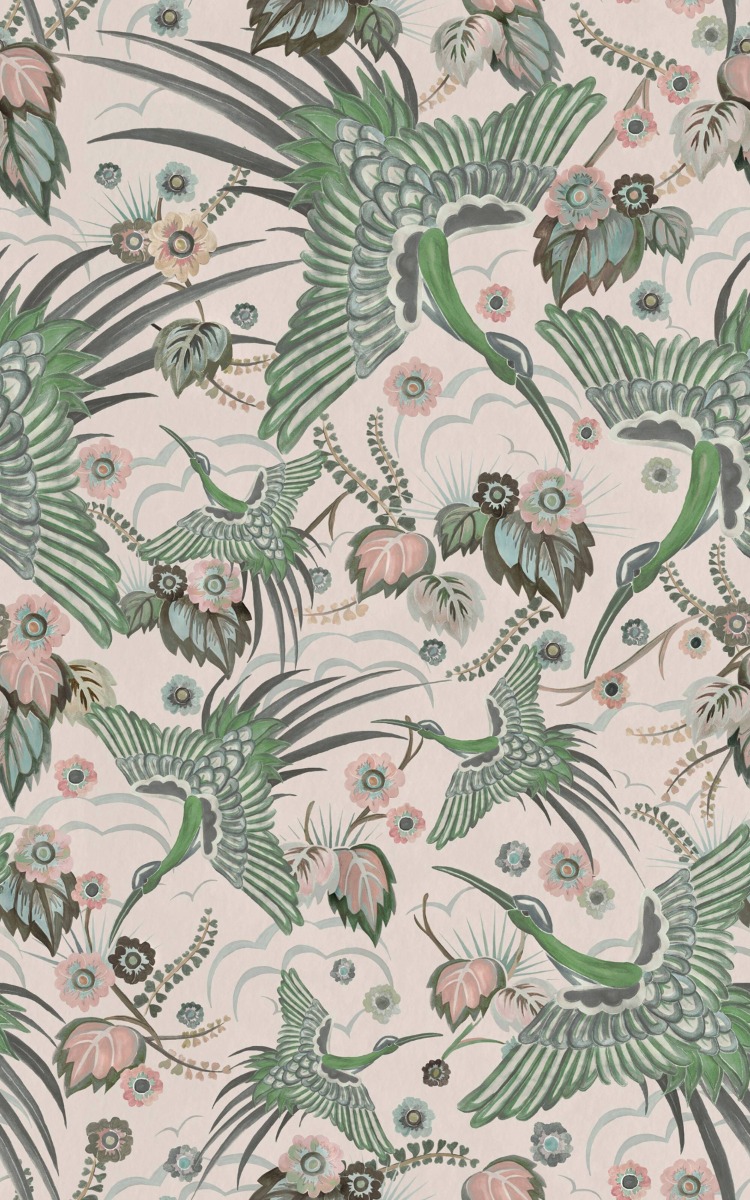 A seamless wallpaper texture with paradise wings wallpaper units arranged in a None pattern