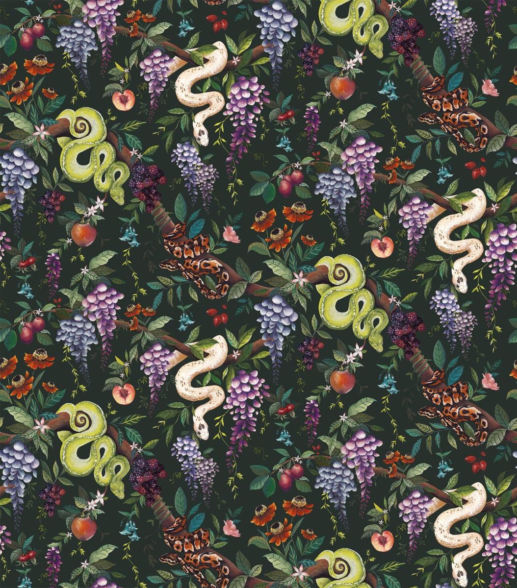 A seamless wallpaper texture with snake charmer wallpaper units arranged in a None pattern