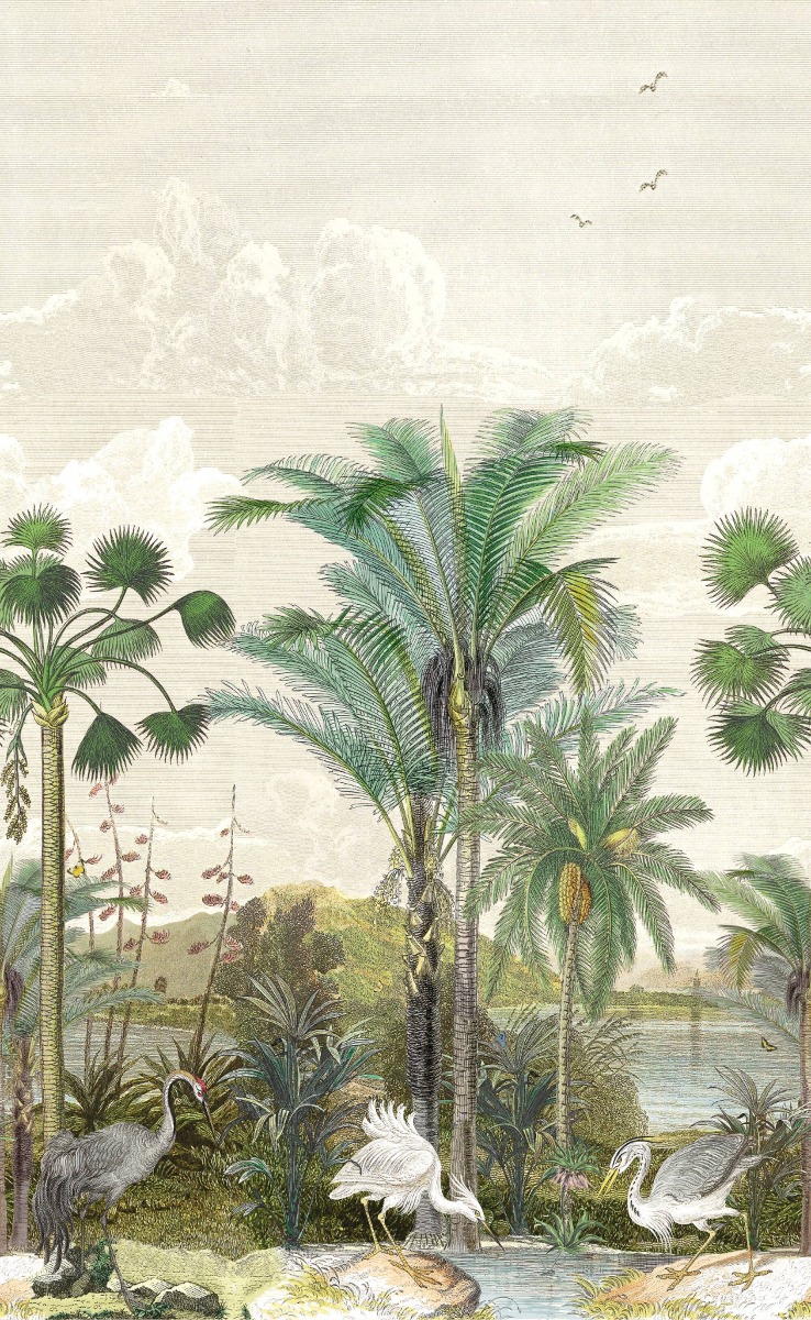 A seamless wallpaper texture with south asian subcontinent mural units arranged in a None pattern