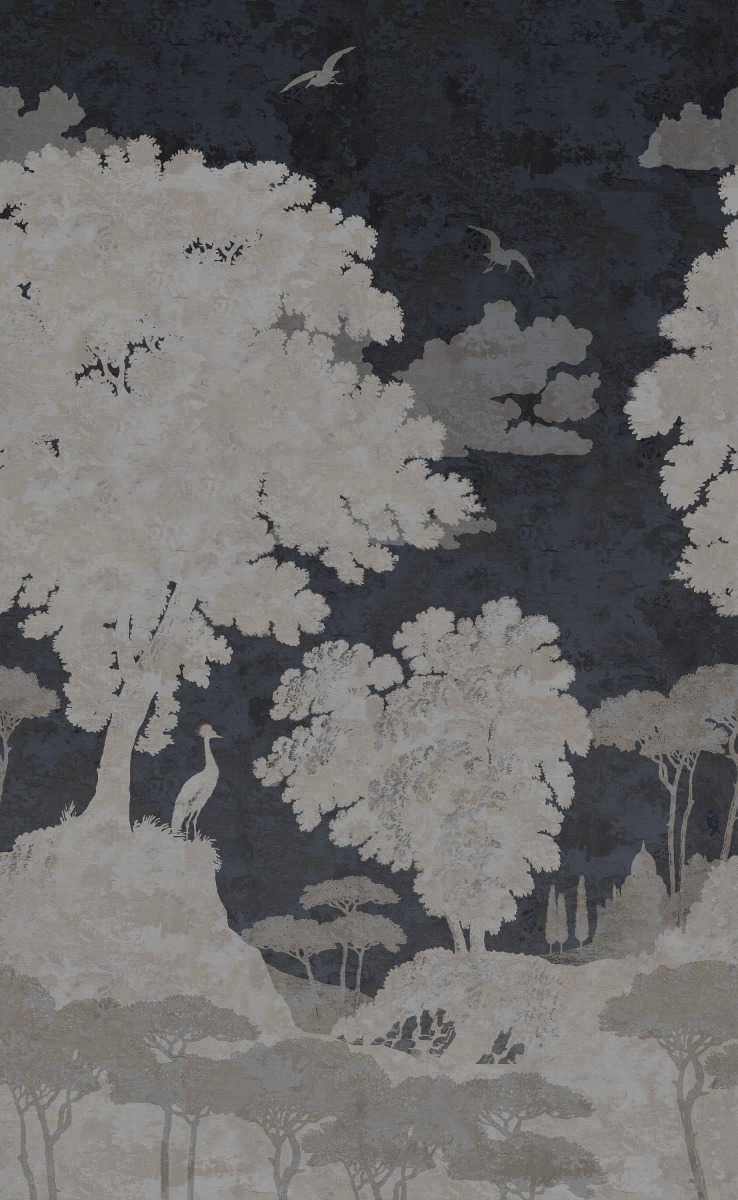 A seamless wallpaper texture with tuscan landscape mural units arranged in a None pattern