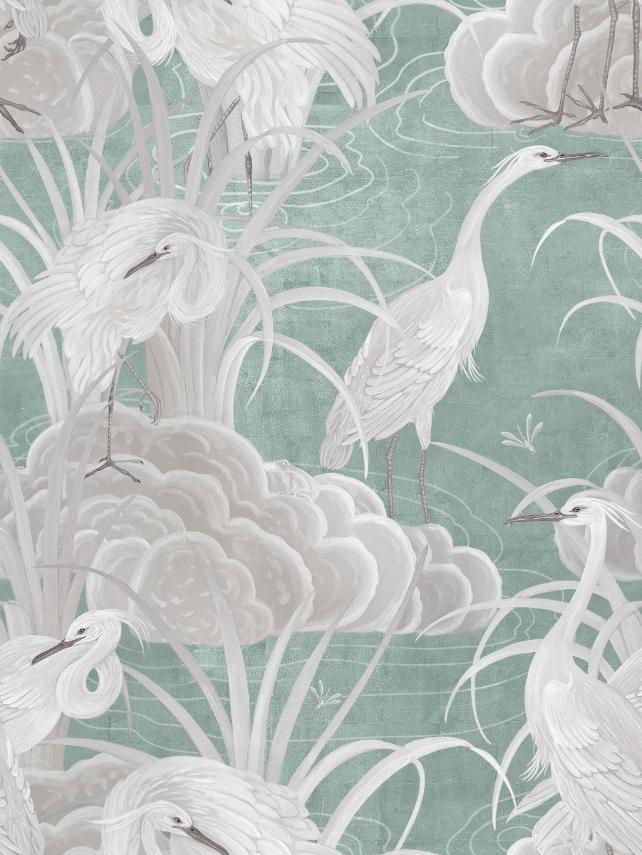 A seamless wallpaper texture with water birds wallpaper units arranged in a None pattern
