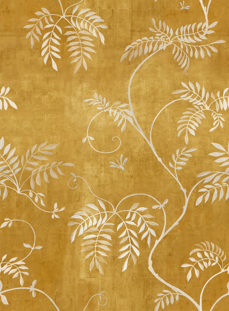 A seamless wallpaper texture with wisteria vine wallpaper units arranged in a None pattern