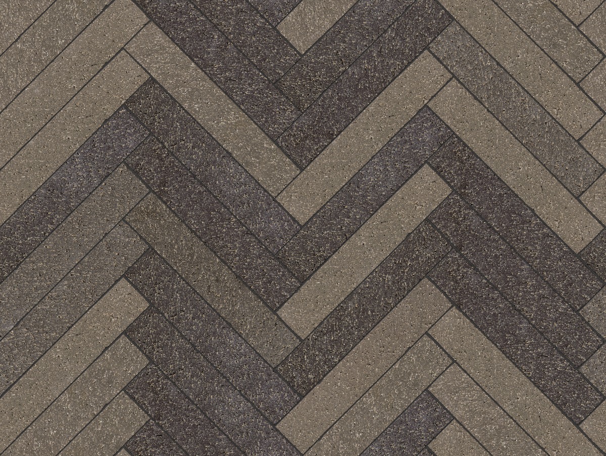 A seamless landscaping texture with denali plank pavers units arranged in a Herringbone pattern