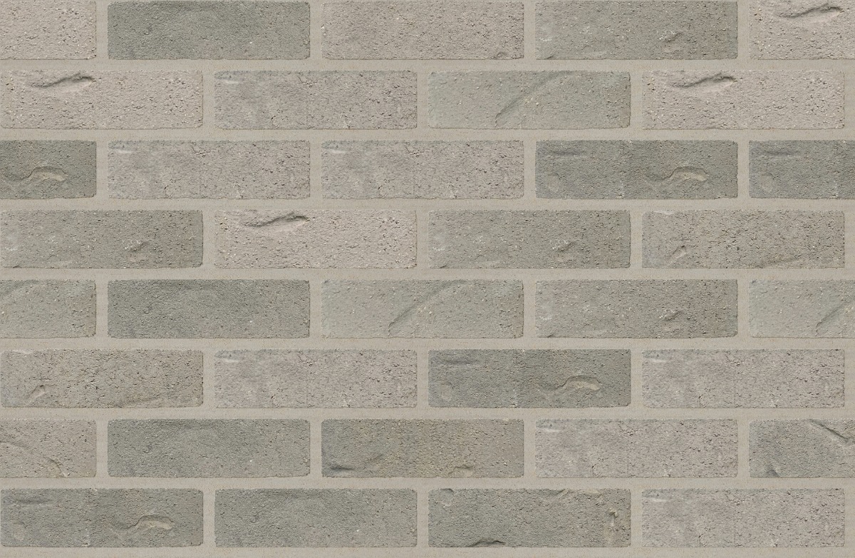 A seamless brick texture with dusty gray sanded rustic units arranged in a Stretcher pattern