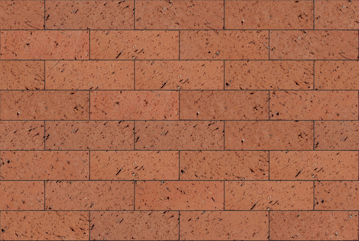 A seamless landscaping texture with indian red coarse grind pavers units arranged in a Stretcher pattern